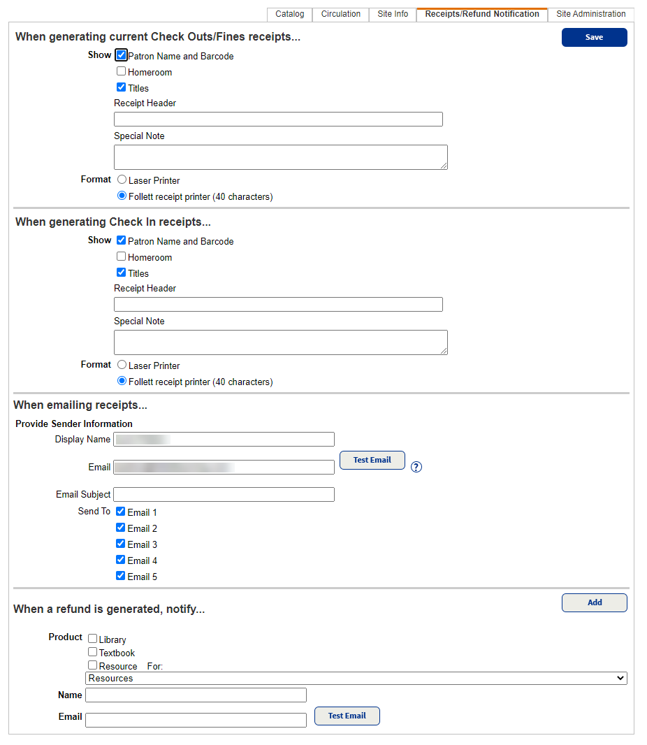 Receipts Refund Notification page.